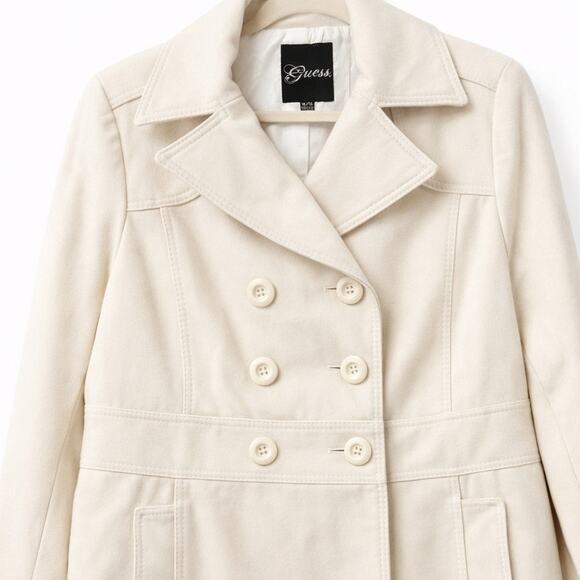 BY GUESS Cream Double Breasted Tailored Peacoat - XL - Picture 8 of 9
